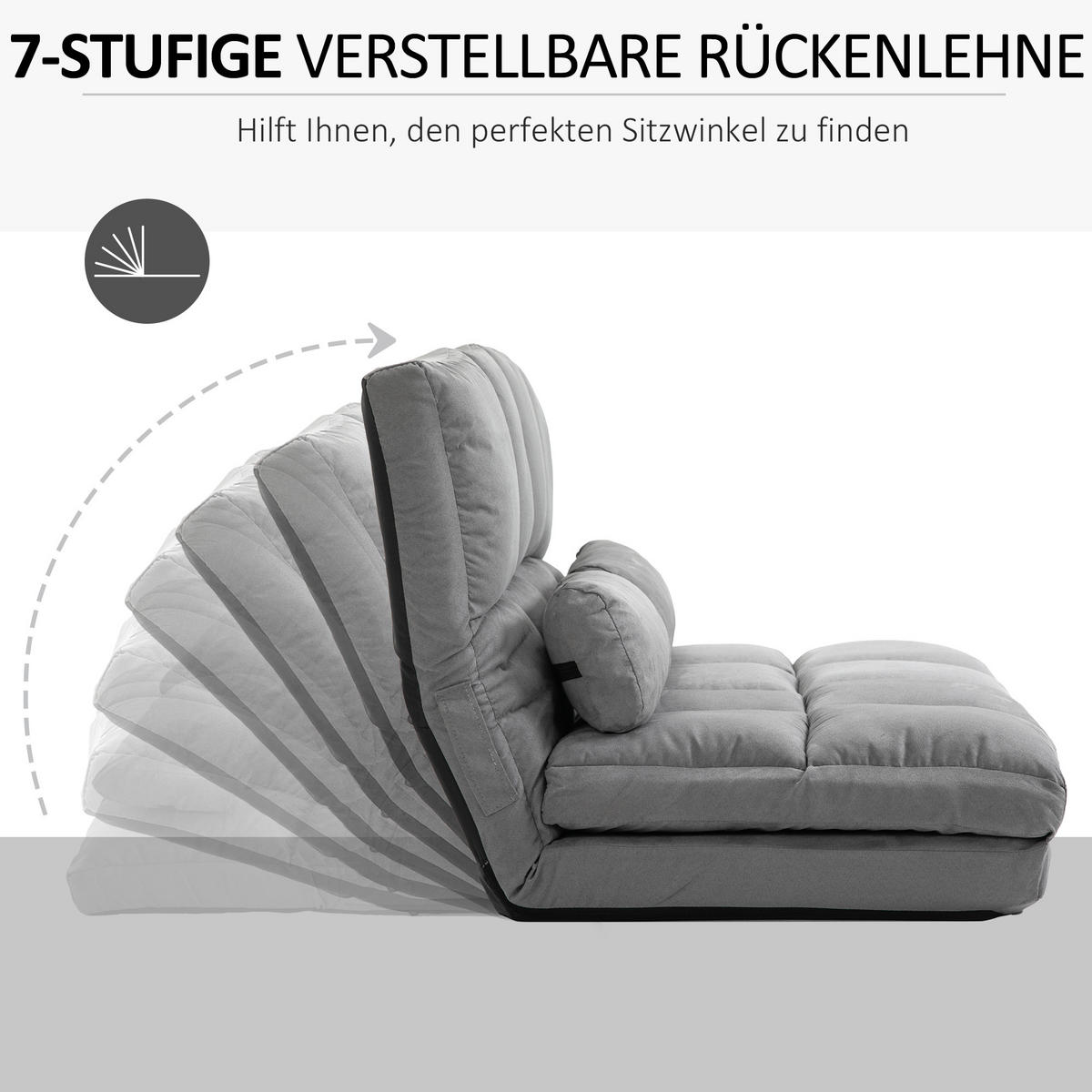 BODENSTUHL 2-in-1 Bodensessel Bett mit Rückenlehne 3 Positionen Verstellbar - Grau, Textil/Metall (73/60/102cm) - HOMCOM