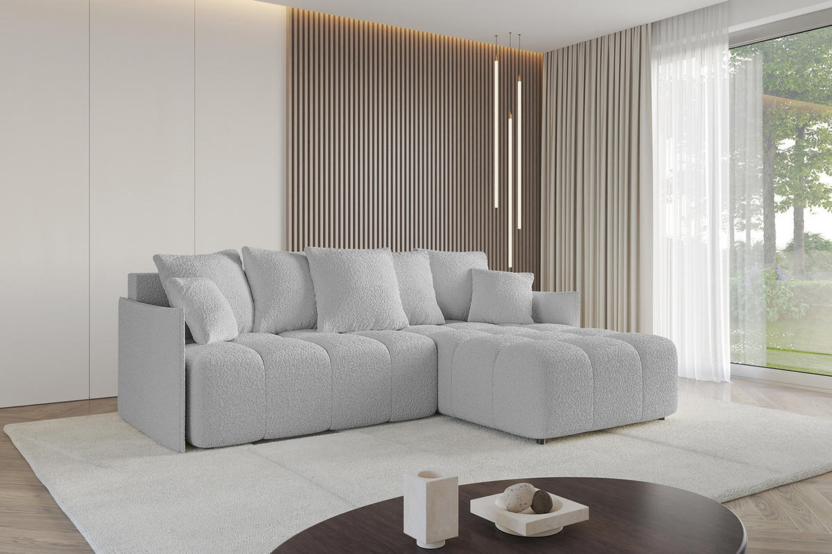 ECKSOFA Ottomane rechts LONLI-L 251x189x68 Hellgrau Bouclé - Hellgrau, Holzwerkstoff/Kunststoff (189/251cm) - ALTDECOR