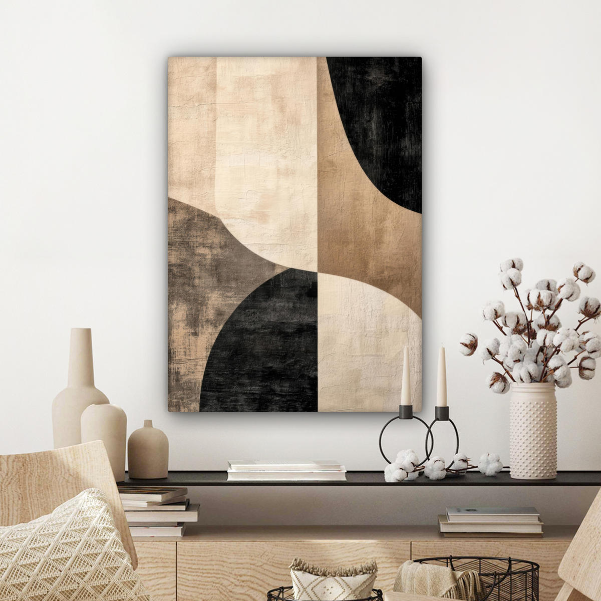 LEINWANDBILD Abstrakt - Flugzeuge - Schwarz - Rund Wandbild Wohnzimmer 60x80 cm - Beige, Textil (60/80cm) - MuchoWow