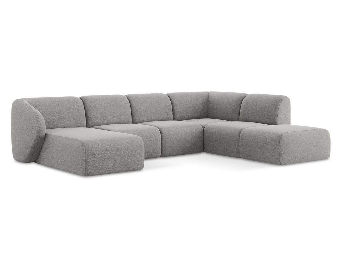 WOHNLANDSCHAFT Bouclé Stoff Grau - Hellgrau/Schwarz, Holzwerkstoff/Kunststoff (325/75/236cm) - Makamii
