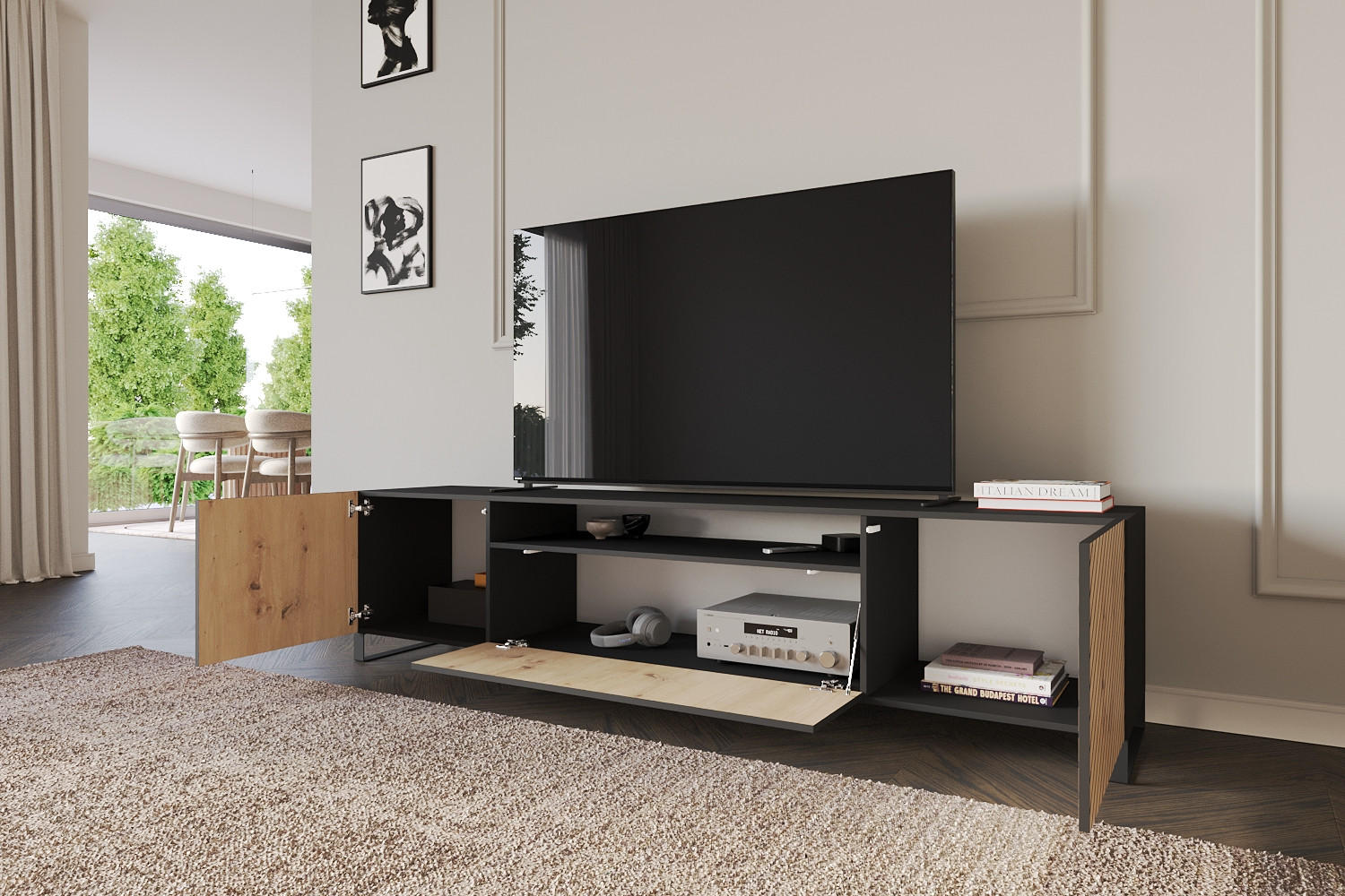 LOWBOARD SENI-S 200x53x41 cm - Schwarz / Artisan - Schwarz, Holzwerkstoff (200/53/41cm) - ALTDECOR