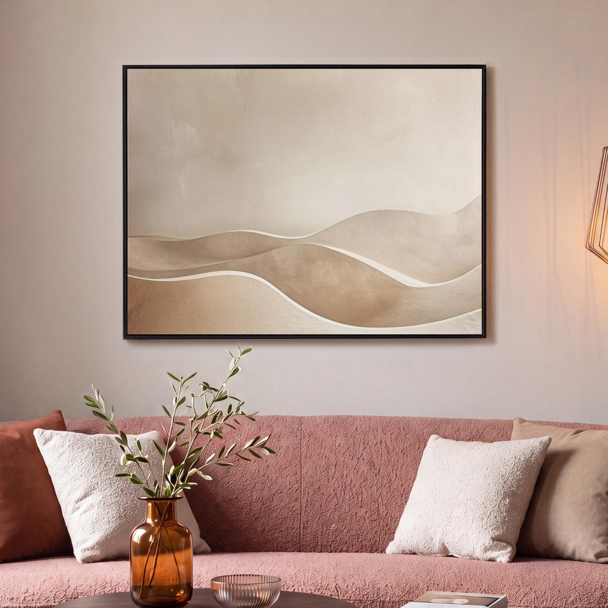 LEINWAND Bilder mit Rahmen - Beige - Natur - Abstrakt - Modern - 100x70 - Beige, Textil (100/70cm) - MuchoWow