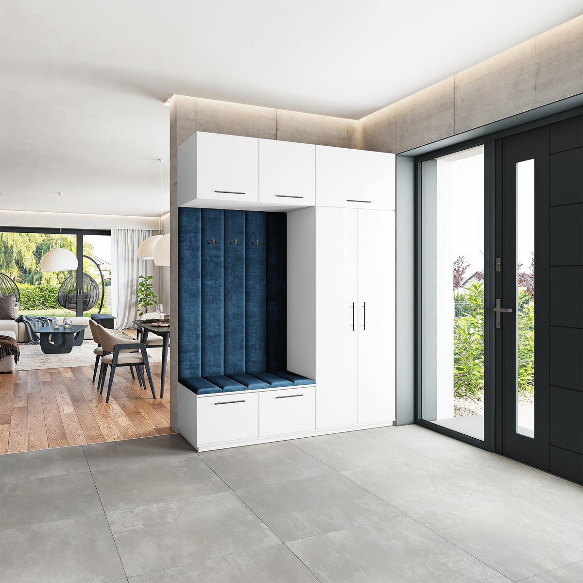 GARDEROBENSCHRANK REMA 180/240/60 cm Modern Garderobe-Set Weiß - Blau/Weiß, Holzwerkstoff (180/240/60cm) - MASSENO