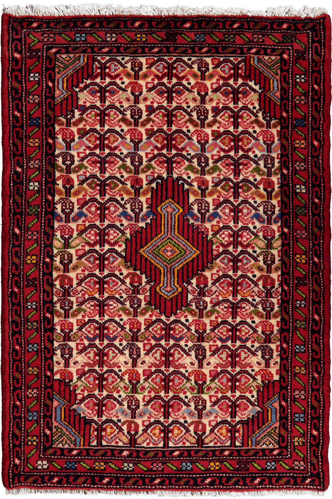 ORIENTTEPPICH handgeknüpft Assadabad Beige, Rot 102/70 cm Schurwolle - Beige/Rot, Textil (70/102cm) - Looma