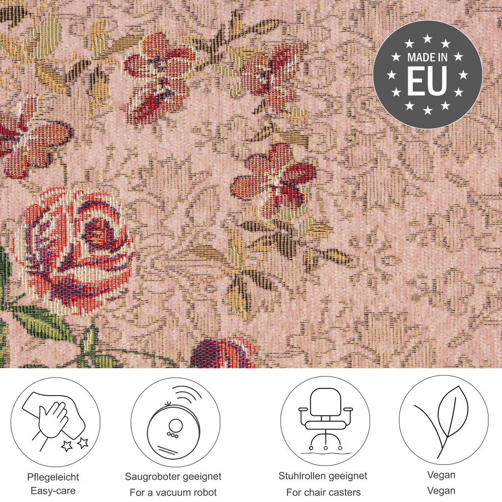 Thumbnail - Theko Flachwebteppich, Rosa, Textil, Floral, Rechteckig, 70x120 cm, für Fußbodenheizung geeignet, Teppiche & Böden, Tepp...