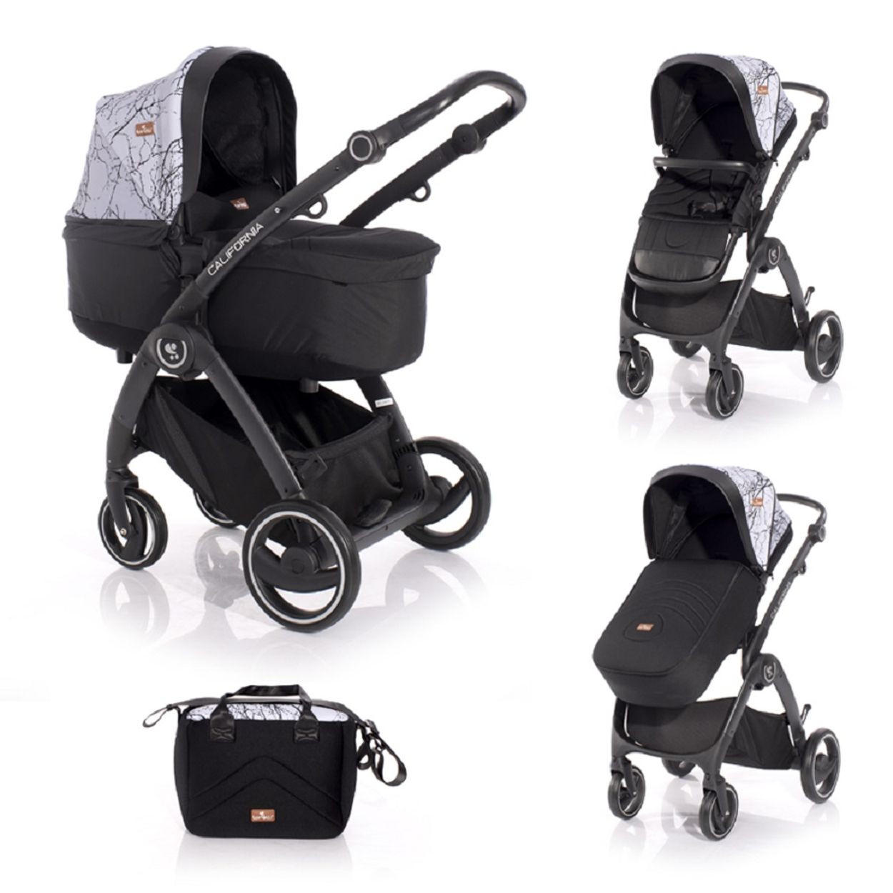 KINDERWAGEN 2 in 1 California grau Babywanne Sportsitz Alurahmen Wickeltasche - Grau, Metall (74/60/115cm) - Lorelli