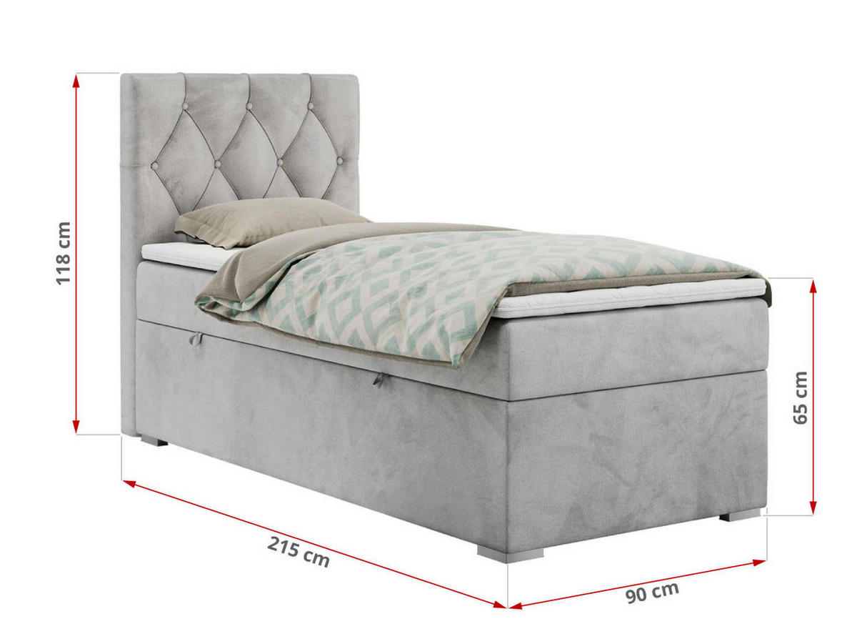 BOXBETT ALDA 90/200 Hellgrau Velvet - H4 - Rechts Seite - Hellgrau, Holz/Textil (90/200cm) - MKS