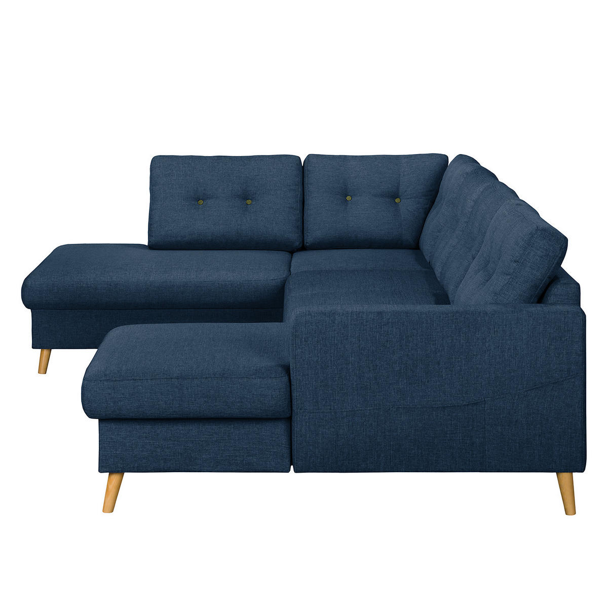WOHNLANDSCHAFT mit Longchair - Blau/Olivgrün, Textil (290/90/200cm) - home24