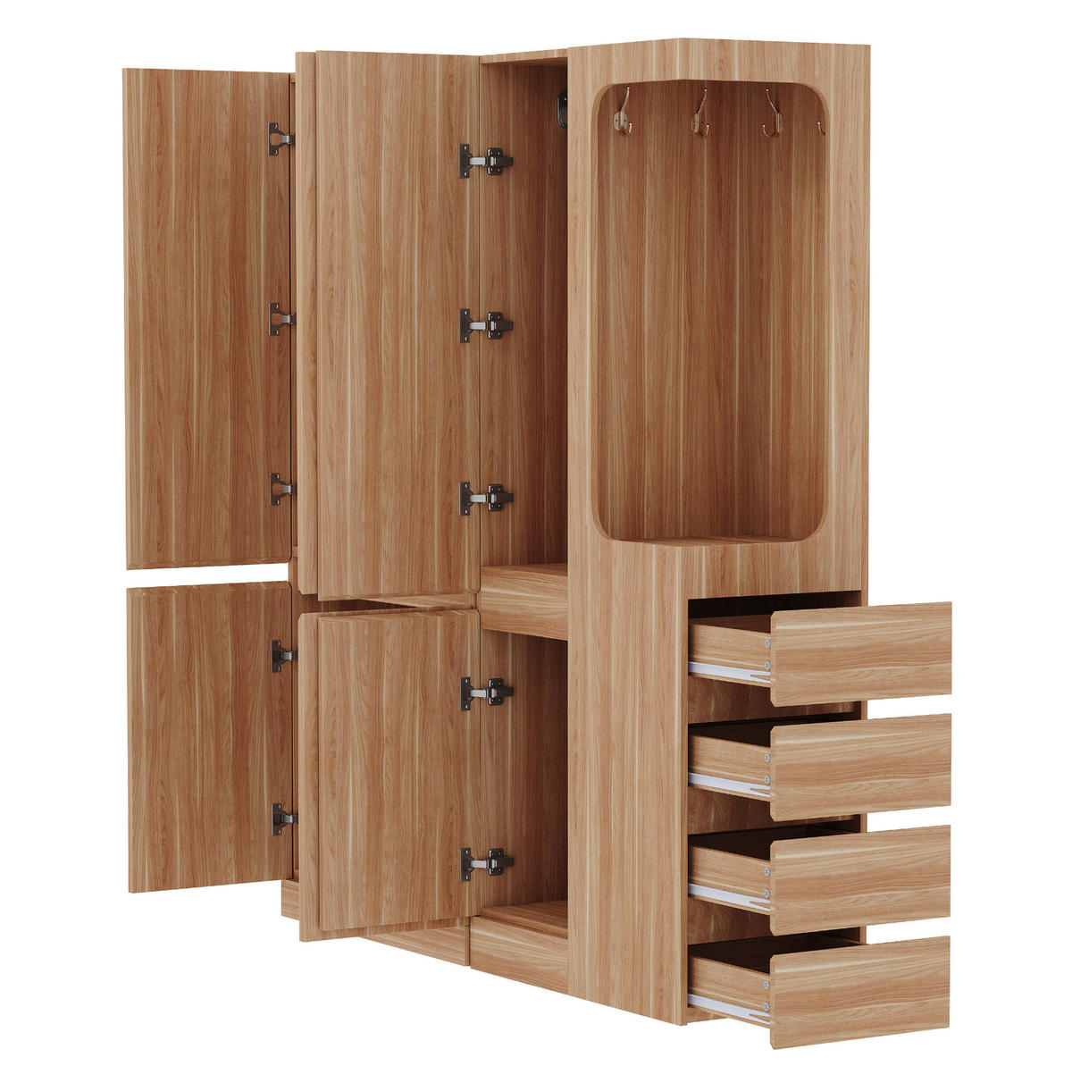 KLEIDERSCHRANK 140/170/40 cm Weiß aus Kiefernholz mit Schubladen - Nussbaumfarben, Holzwerkstoff (40/170/140cm) - OKMYHOME