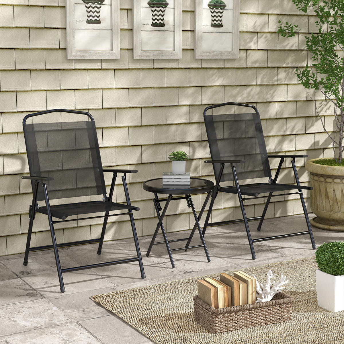 GARTEN-BEISTELLTISCHSET Schwarz 3 Stück - Schwarz, Metall (64/53.5/93cm) - GiPP