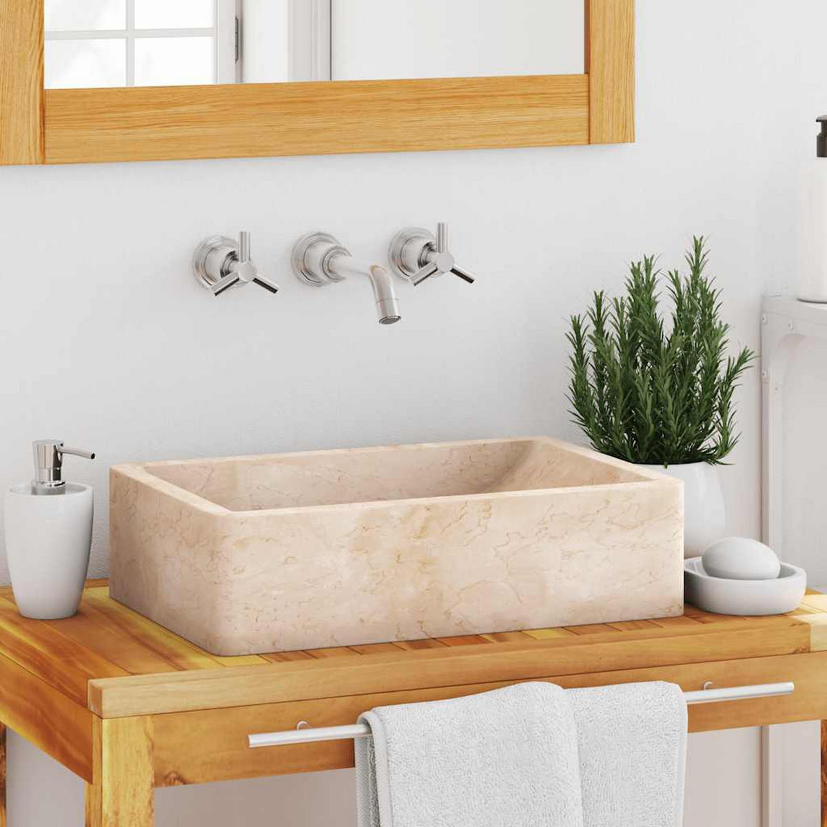 WASCHBECKEN 45/30/12 Cm Marmor Hochglanz-Creme - Creme, Stein (30/12/45cm) - vidaXL