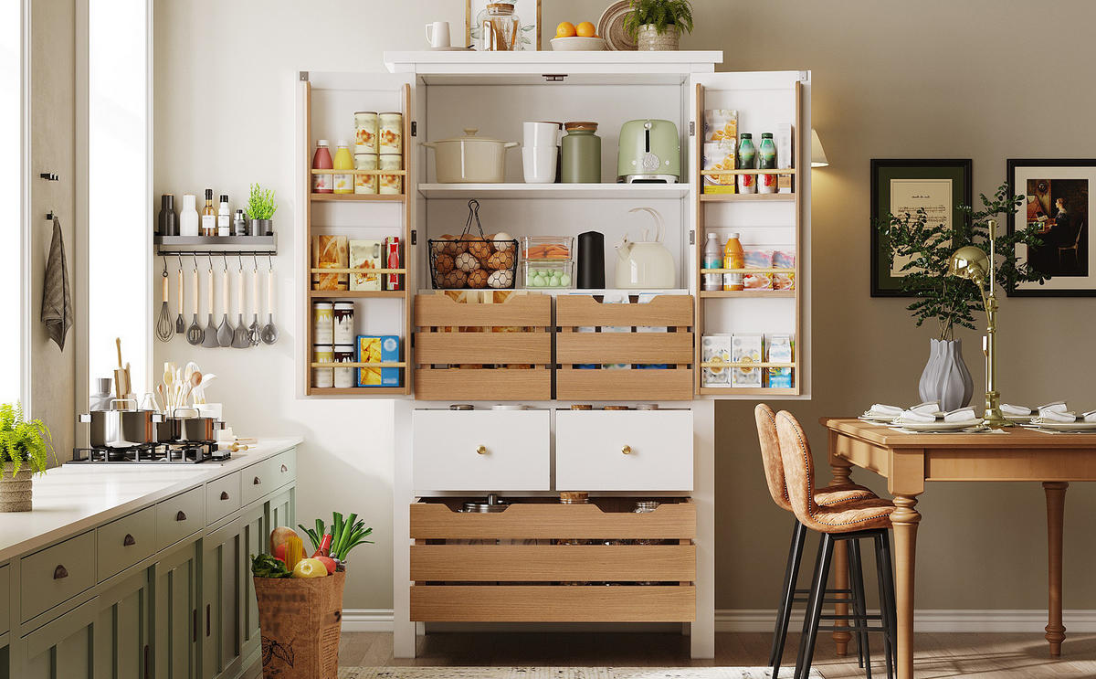 BUFFETSCHRANK Kombi Schwarz/Weiß 80/40/140 cm - Weiß, Holz (80/140/40cm) - PANGIVO