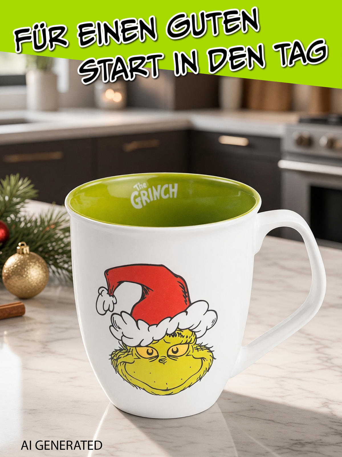 KAFFEEBECHER The Grinch Weiß/Grün 350 ml - Grün, Keramik (0.35L) - United Labels
