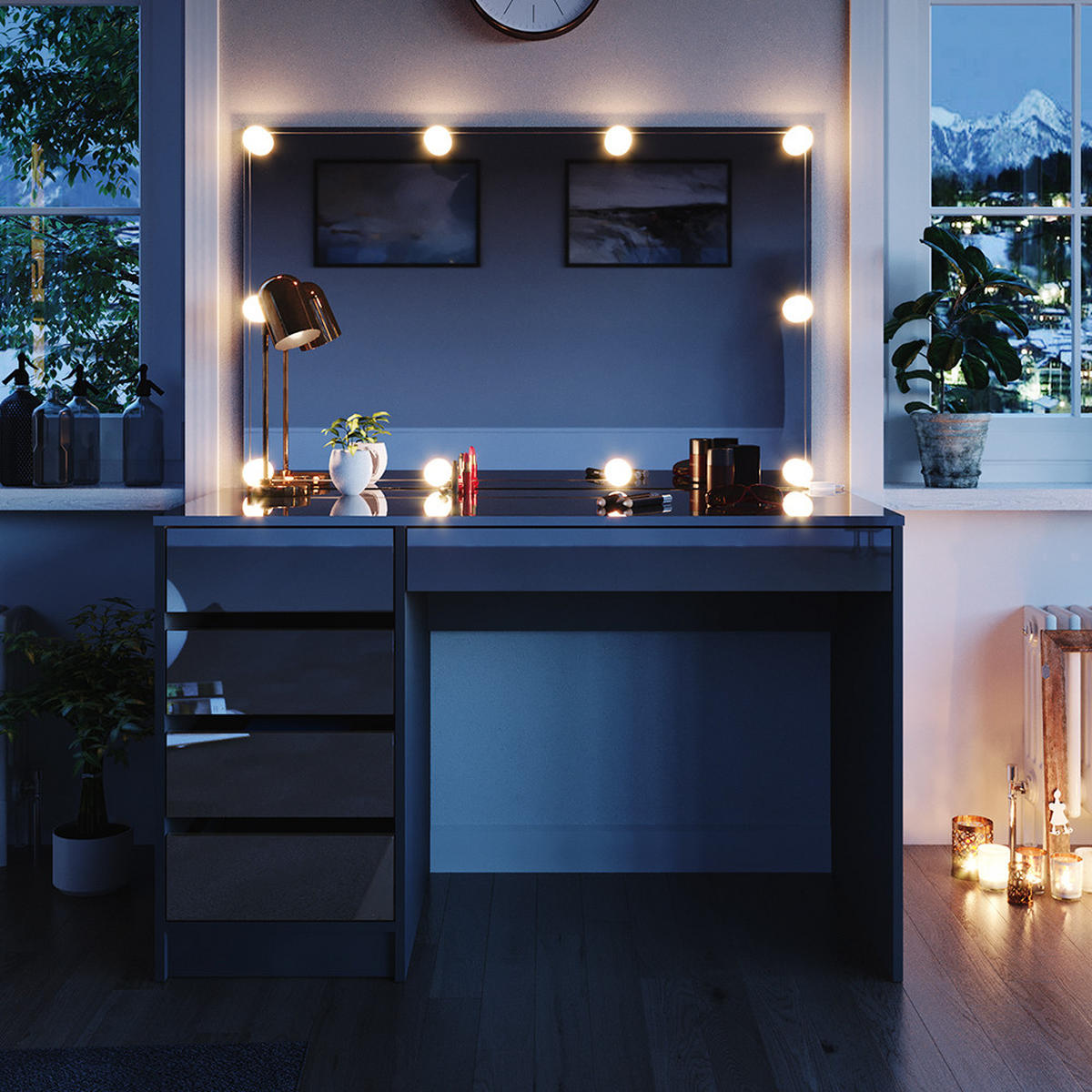 SCHMINKTISCH Sherry Anthrazit 120 cm mit LED Beleuchtung - Anthrazit, Holzwerkstoff (120/75/55cm) - Vicco