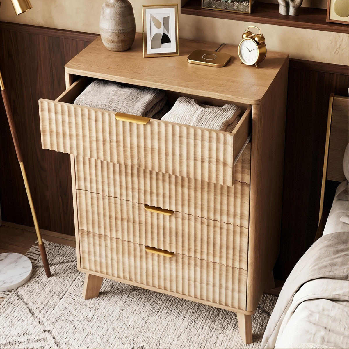 KOMMODE Wellen-Design mit 5 Schubladen 73/40/108 cm Eiche-Dekor - Eichefarben, Holzwerkstoff (73/108/40cm) - Creahappy