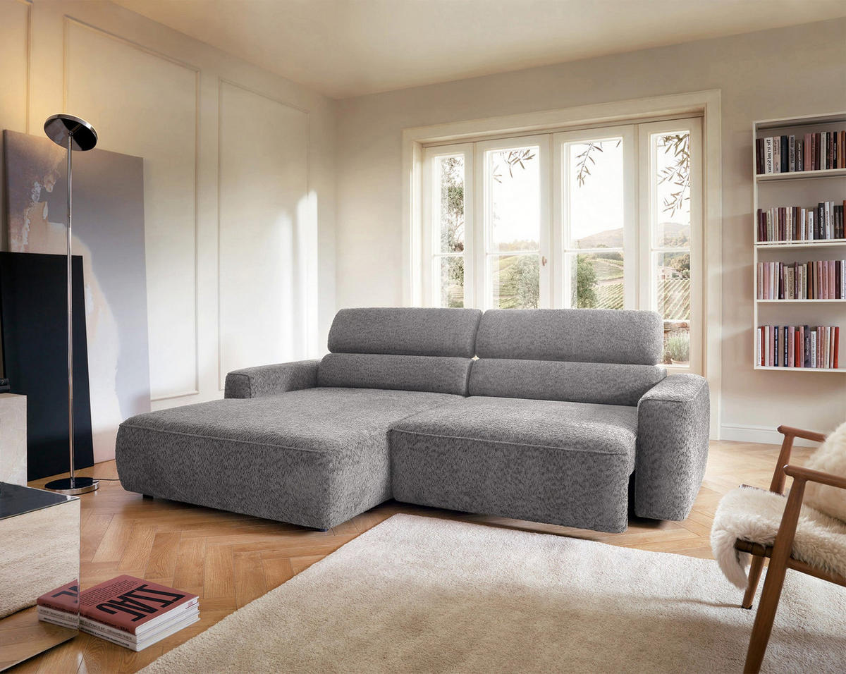 ROHOVÁ pohovka Fando s elektricky výsuvným sedákem, světle šedý ženil, levá - černá/světle šedá, textil/plast (252/182cm) - Selsey