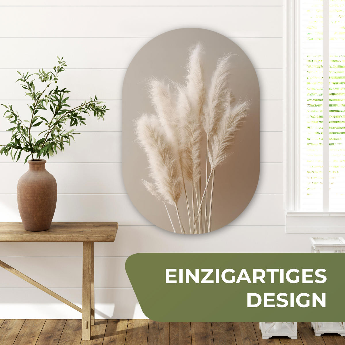 WANDBILD Pampasgras - Federn - Pastell - Weiß 60x90 cm - Sandfarben, Kunststoff (60/90cm) - MuchoWow