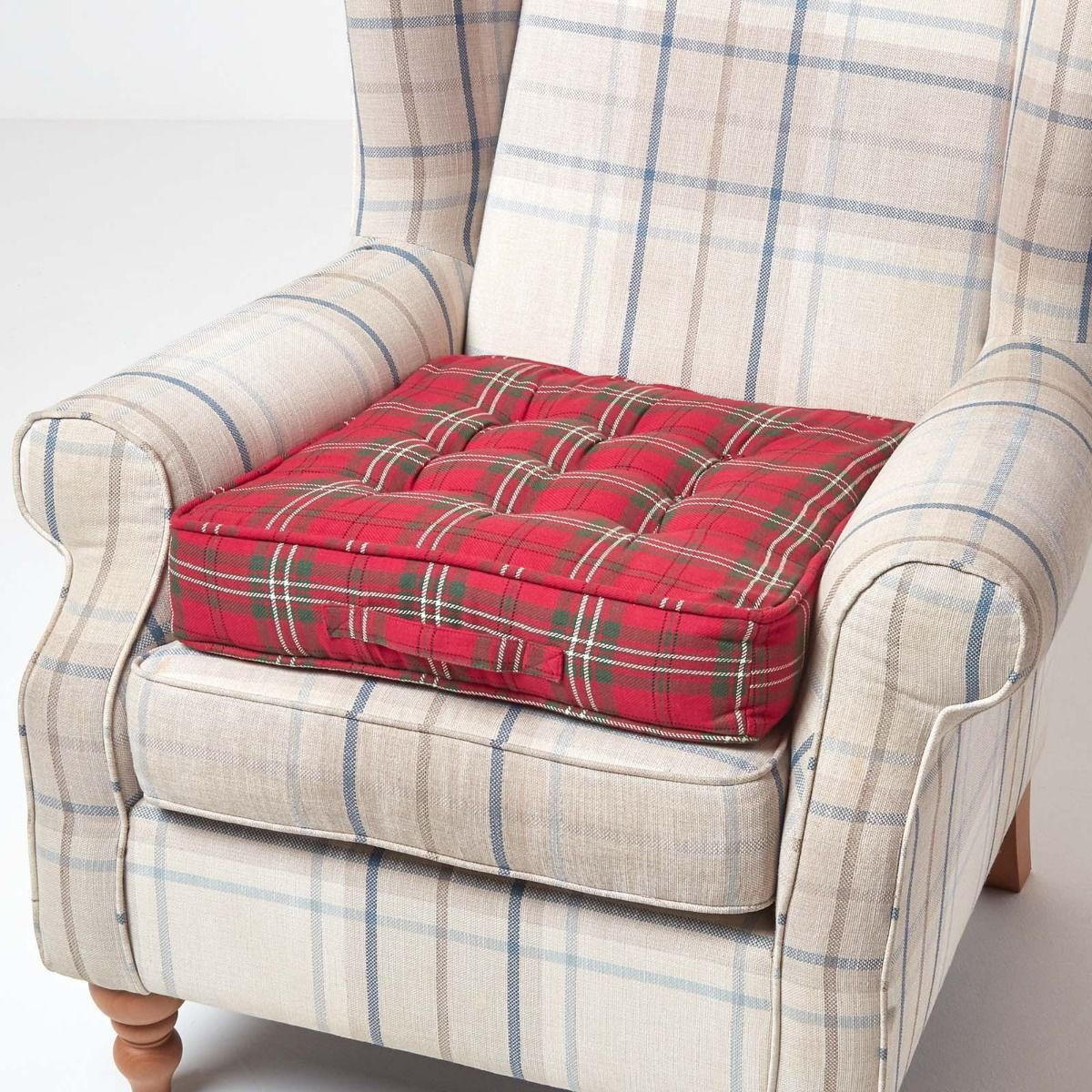 SITZKISSEN rot-grün kariert 50/50/10 cm – Baumwolle - Rot, Textil (50/50/10cm) - Homescapes