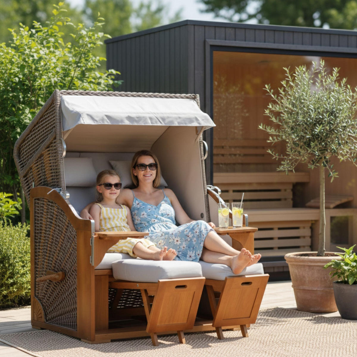 STRANDKORB Schleswig Pinie 2-Sitzer - Braun/Grau, Metall (120/160/80cm) - Mr. Deko