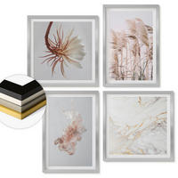 WANDBILDER 4er Set - 50x50 cm & 40x60 cm Silberner Rahmen - Elegante Gräser, Blumen, Marmor - Silberfarben, Kunststoff (50/50cm) - ArtPrintCave