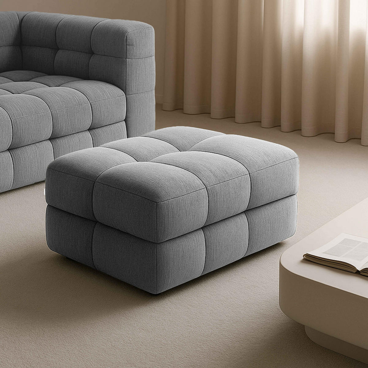 HOCKER, Grau - Grau, Textil (72/45/91cm) - Oviala