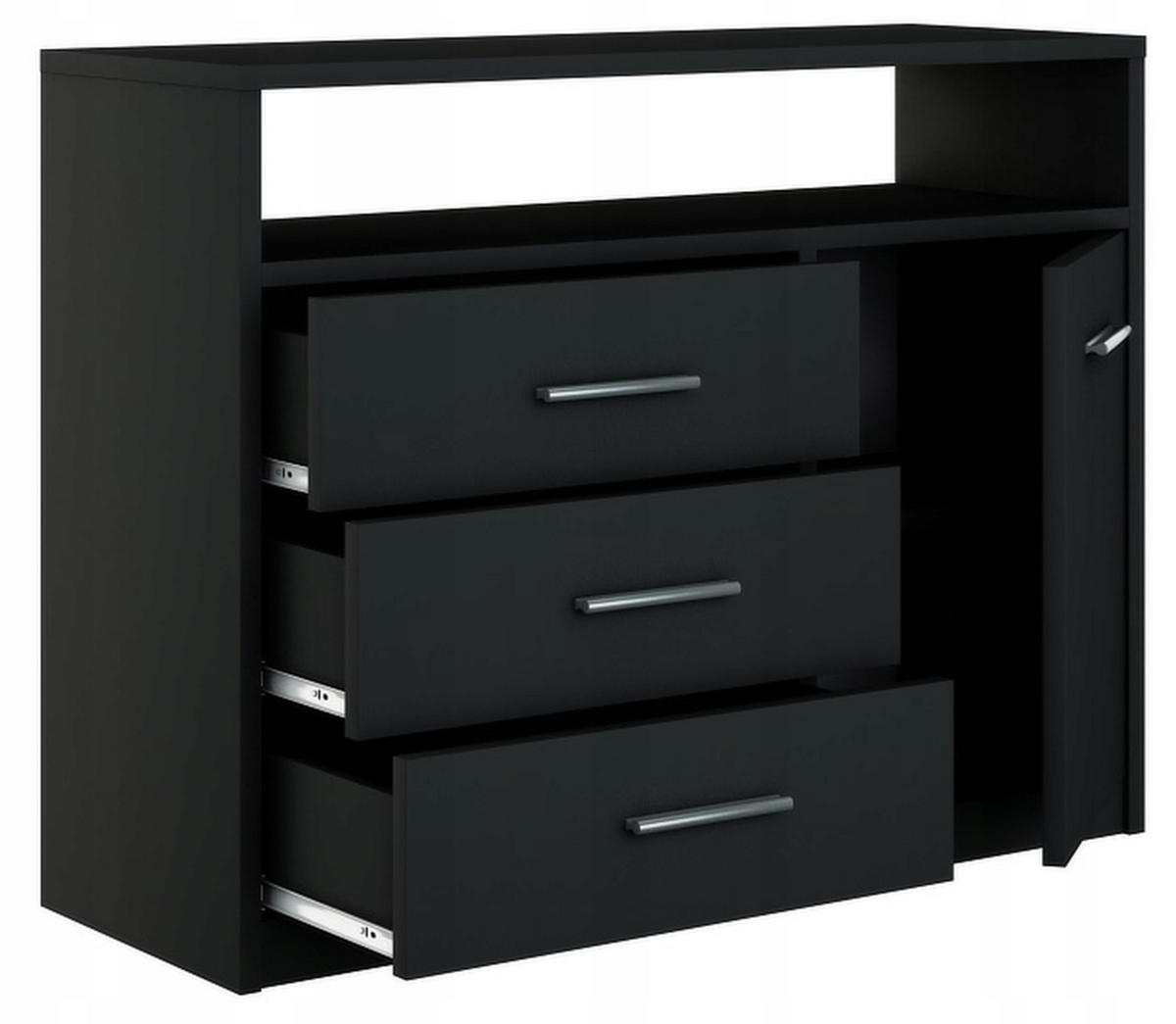 KOMMODE Bodo 1D3SO Schwarz 98/35/75 cm - Schwarz, Holzwerkstoff (98/75/35cm) - Matkam Möbel
