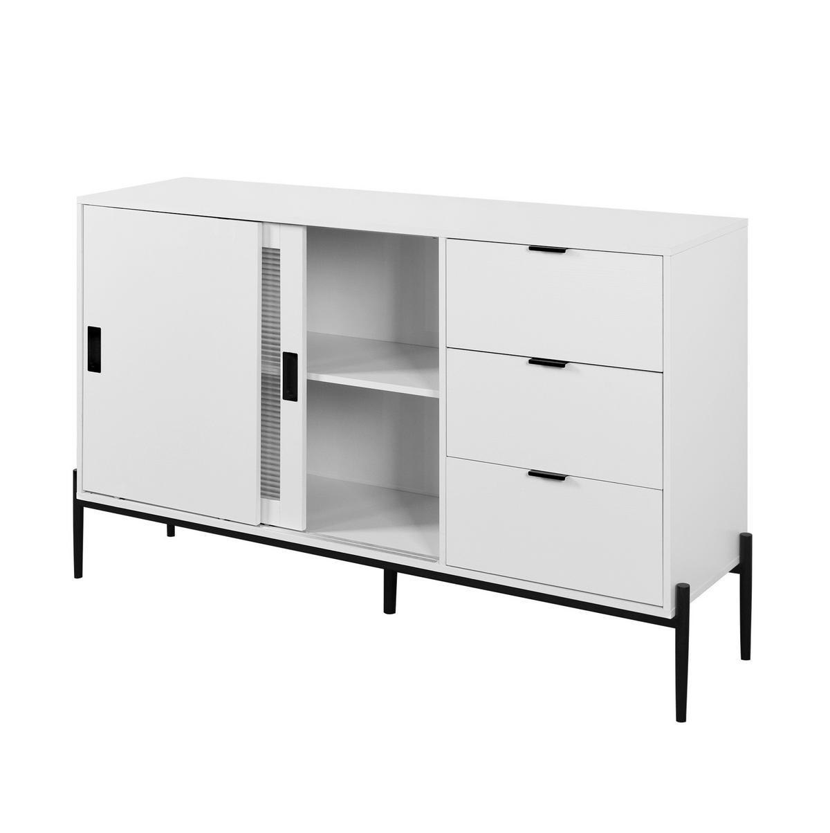 SIDEBOARD mit 2 Glastüren und 3 Schubladen in Weiß - Weiß, Holzwerkstoff (155/91.5/40cm) - BEAOK