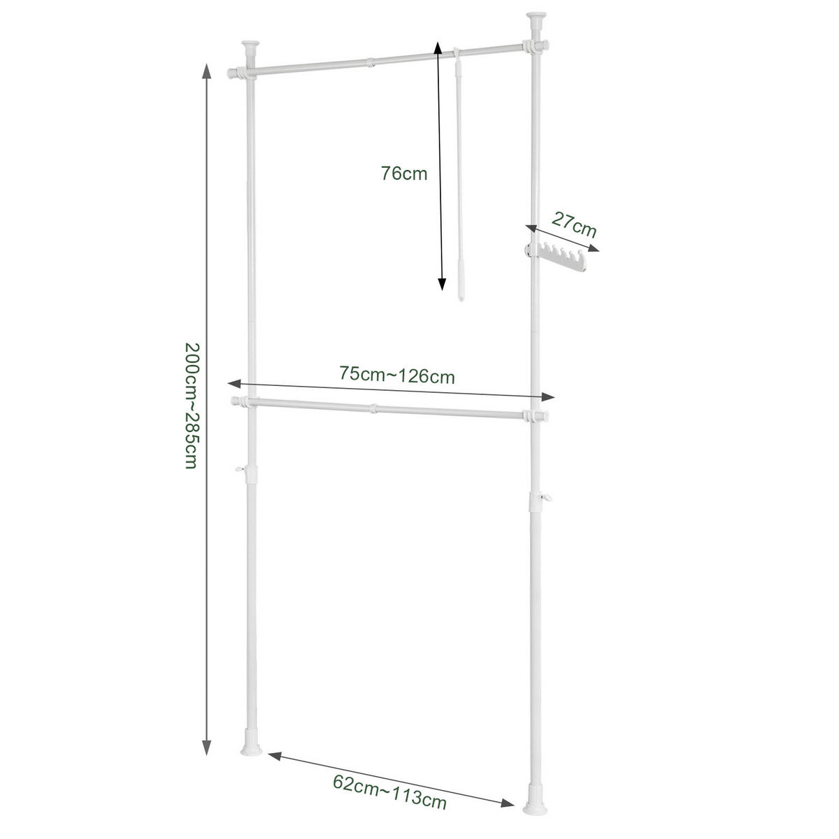 TELESKOP GARDEROBEN SYSTEM Weiß - Weiß, Kunststoff (113/285/1cm) - SoBuy