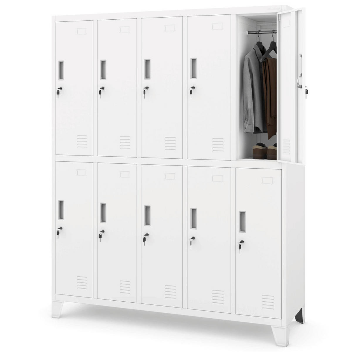 UMKLEIDESCHRANK Spind BERLIN 10 Abteile 172x136x45cm Weiß - Weiß, Metall (136/172/45cm) - DELUKE