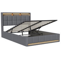 POLSTERBETT 140x200 cm mit LED-Beleuchtung und hydraulischem Stauraum - ohne Matratze - Grau - Grau, Textil (140/200cm) - DELFA