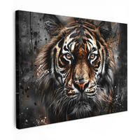 LEINWANDBILD Tiger - Tiere - Porträt - Luxus - Schwarz Wandbilder 80x60 cm - Anthrazit, Textil (80/60cm) - MuchoWow