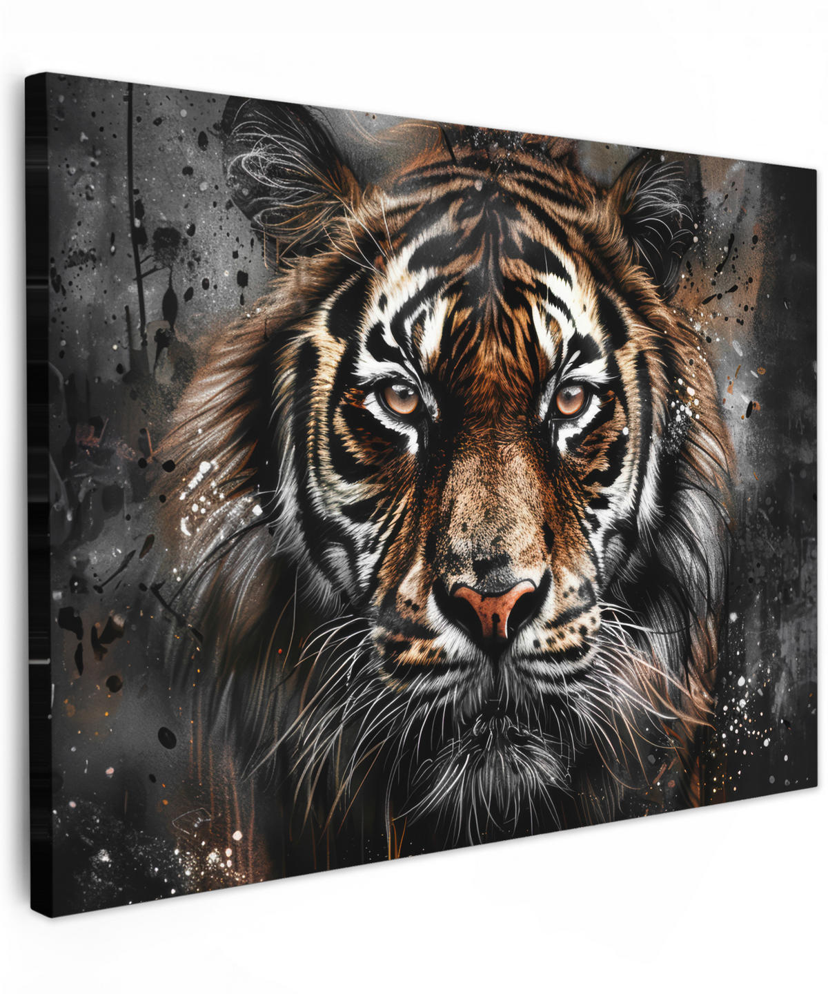 LEINWANDBILD Tiger - Tiere - Porträt - Luxus - Schwarz Wandbilder 80x60 cm - Anthrazit, Textil (80/60cm) - MuchoWow