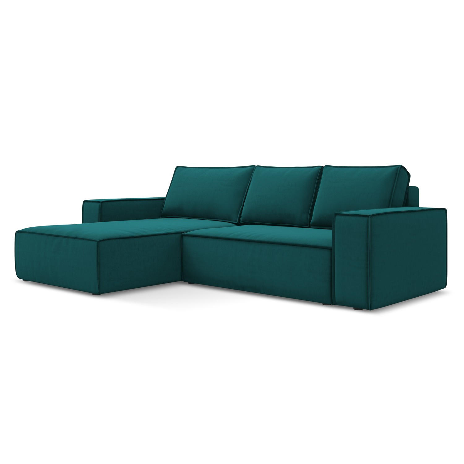 ECKSOFA mit Schlaffunktion Samt Stoff Blau - Blau/Petrol, Kunststoff/Textil (185/290cm) - LaMiaSofa