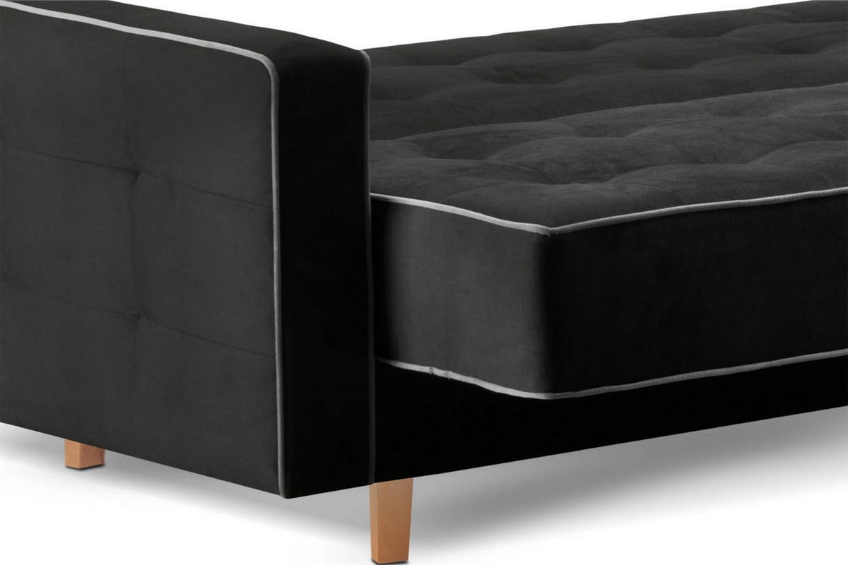 3-SITZER-SCHLAFSOFA DOZER mit 2 Zierkissen und Wellenunterfederung , Schwarz - Schwarz, Textil (223/94/93cm) - KONSIMO®