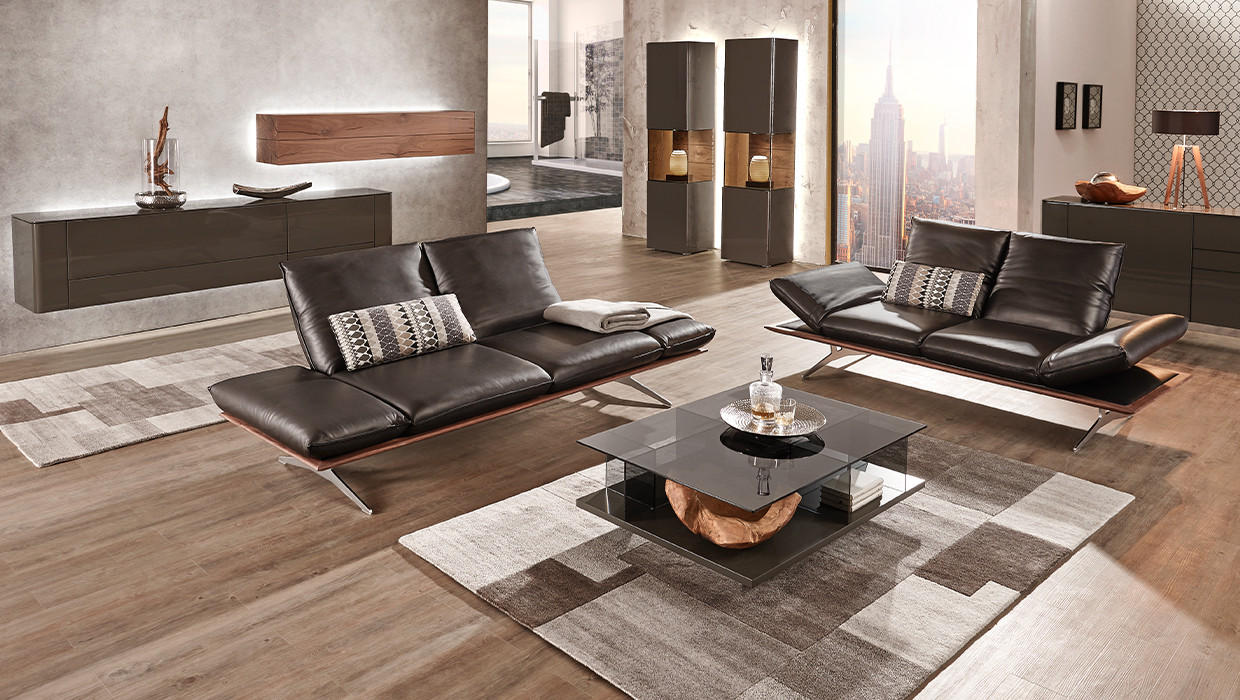 Wohnzimmer Modern schwarze Ledercouch
