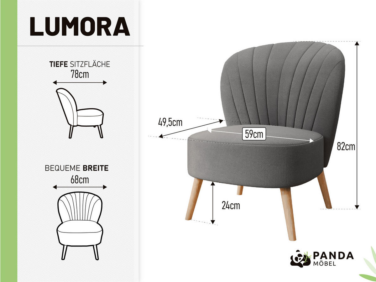 SESSEL Lumora mit Holzbeinen Grau - Grau, Holz (68/82/78cm) - Panda Möbel