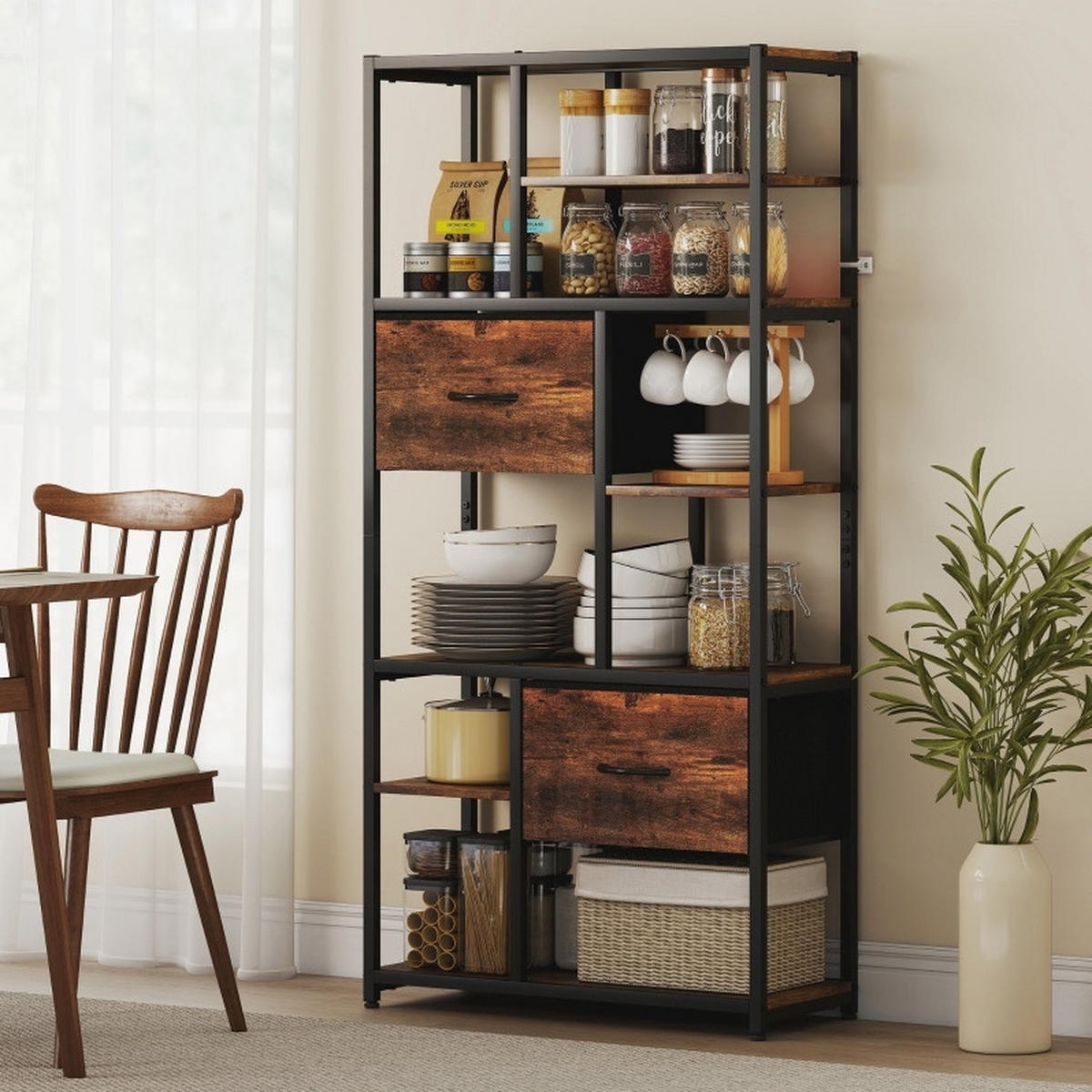 STANDREGAL 30/72,5/150 cm mit 2 Stoffschubladen und 9 offenen Fächern in Holzoptik, Braun - Braun, Holzwerkstoff (72.5/150/30cm) - Redom
