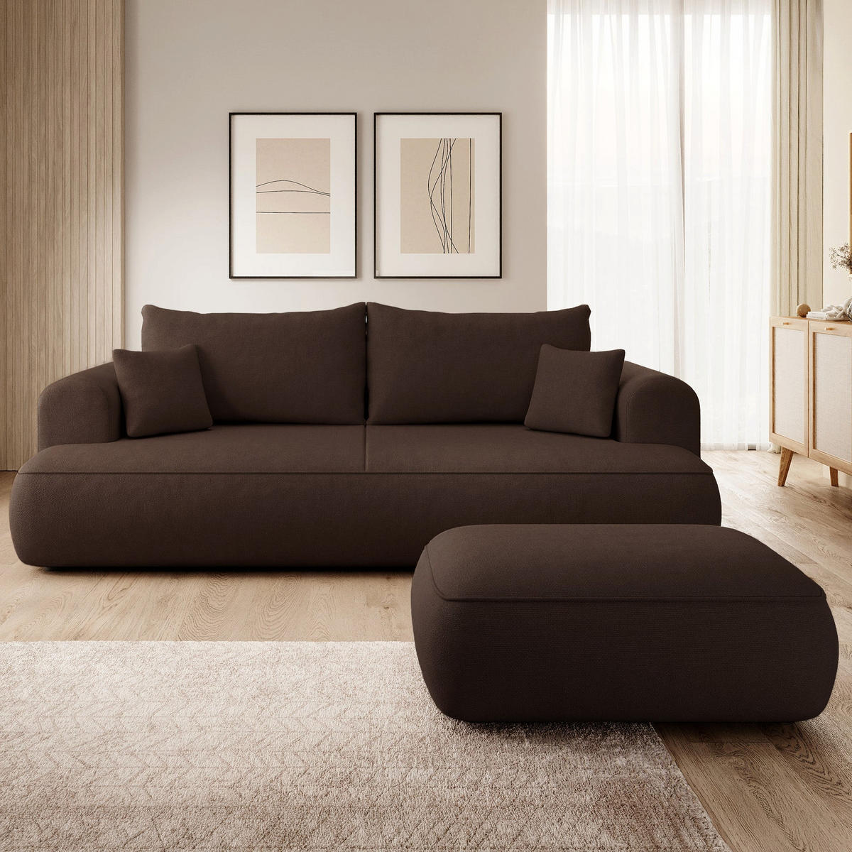 TABURET Ovo, hnědá, 100 cm, ženilková látka - černá/hnědá, dřevo/plast (100/44/68cm) - Selsey