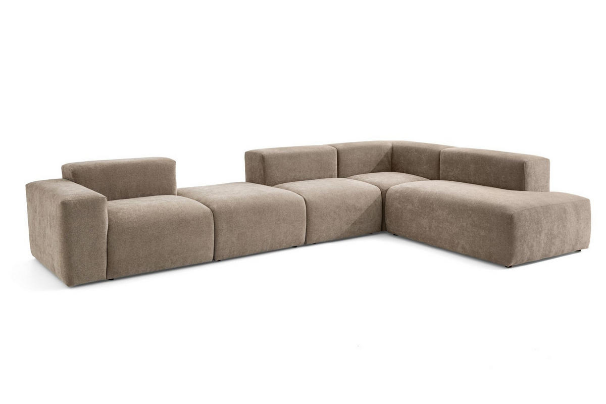5-SITZER modulares Ecksofa HEAVEN SET 5 Rechts, Breite 380 cm Webstoff Braun - Schwarz/Braun, Holz/Kunststoff (245/380cm) - Muffo