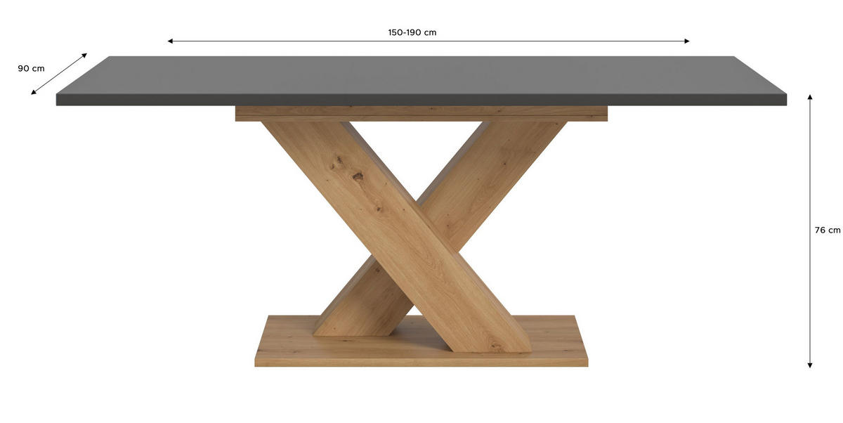 ESSTISCH MOTION (B/H/T: ca. 150/76/90 cm) in Artisan Oak Nachbildung/grau - Eiche Artisan, Holzwerkstoff (90/150/76cm)