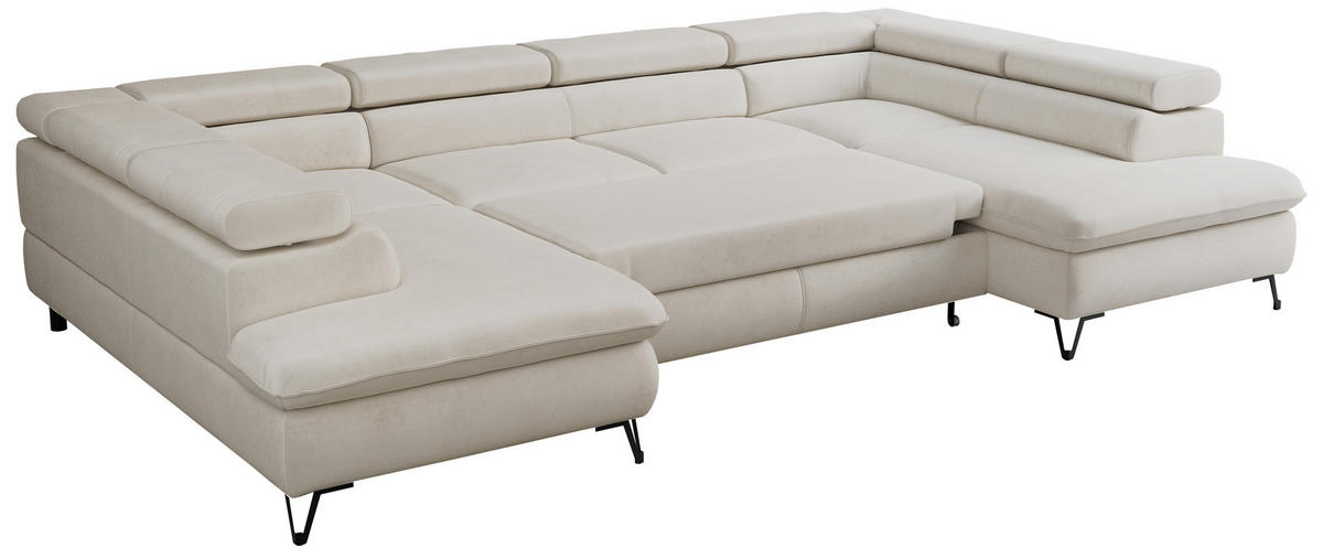 WOHNLANDSCHAFT PETER U Samt Creme - Creme/Schwarz, Textil/Metall (346/76/208cm) - MKS