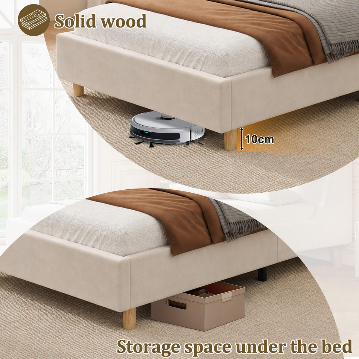 POLSTERBETT 90x200 cm Beige Samt mit USB-C und Leselampe - Beige, Textil (90/200cm) - FLIEKS