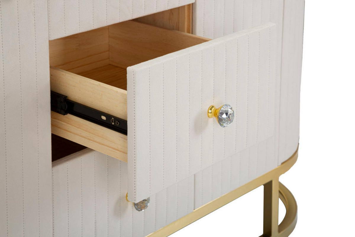 KOMMODE Montpellier, cremefarben, goldfarben und weiß, Eisen, Holz, Stoff und Polyurethan (PU), 120 x 40 x 85 cm - Goldfarben/Creme, Holz/Kunststoff (120/85/40cm) - Mauro Ferretti