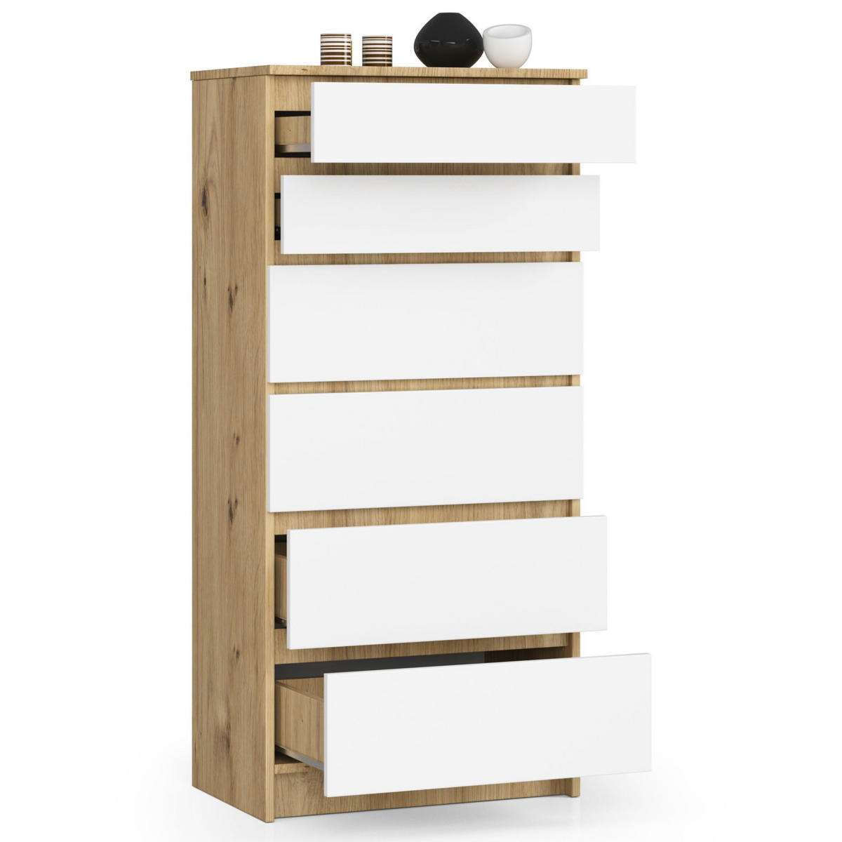 KOMMODE Eiche Artisan, Weiß 60x40x130 cm - Eiche Artisan/Weiß, Holzwerkstoff (60/130/40cm) - Akord