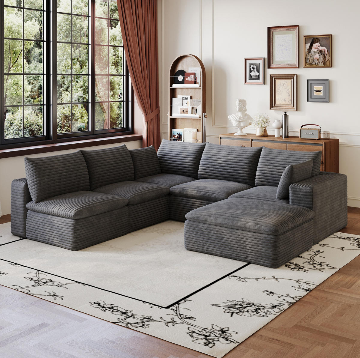 WOHNLANDSCHAFT aus Stoff 260x250 cm Dunkelgrau mit flexiblem Aufbau und weicher Schaumstoffpolsterung - Dunkelgrau, Textil (260/60/250cm) - Modfu