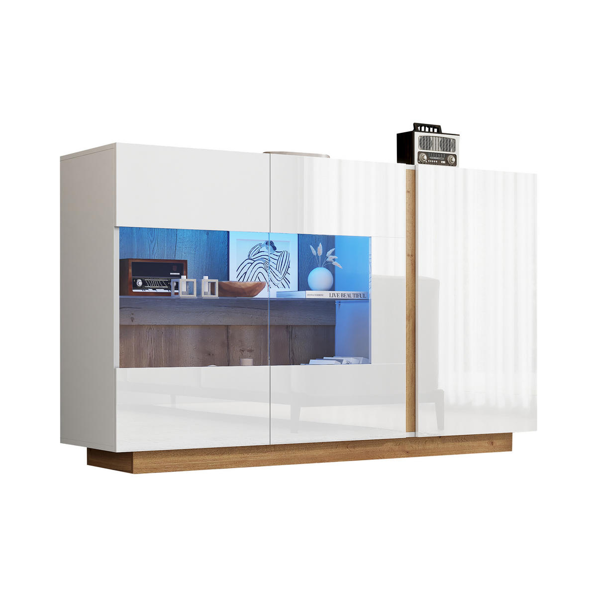 SIDEBOARD DE-37724 mit LED-Beleuchtung und Hochglanzfront Weiß - Weiß, Holzwerkstoff (138/90.5/38cm) - ComfortXL