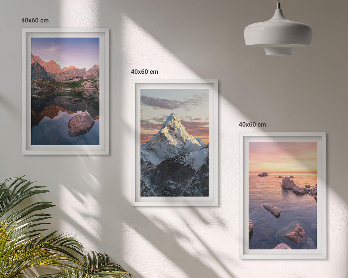 BILDER SET 3er Set - 40x60 cm Weißer Rahmen - Berglandschaften im Hintergrund - Weiß, Kunststoff (40/60cm) - TULUP