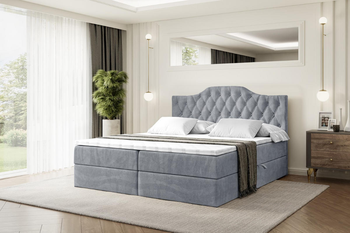 BOXBETT mit Matratze H4 und Lattenrost - VILA-1 - 180x200 cm - H4 - Grau - Grau, Holzwerkstoff (180/200cm) - ALTDECOR