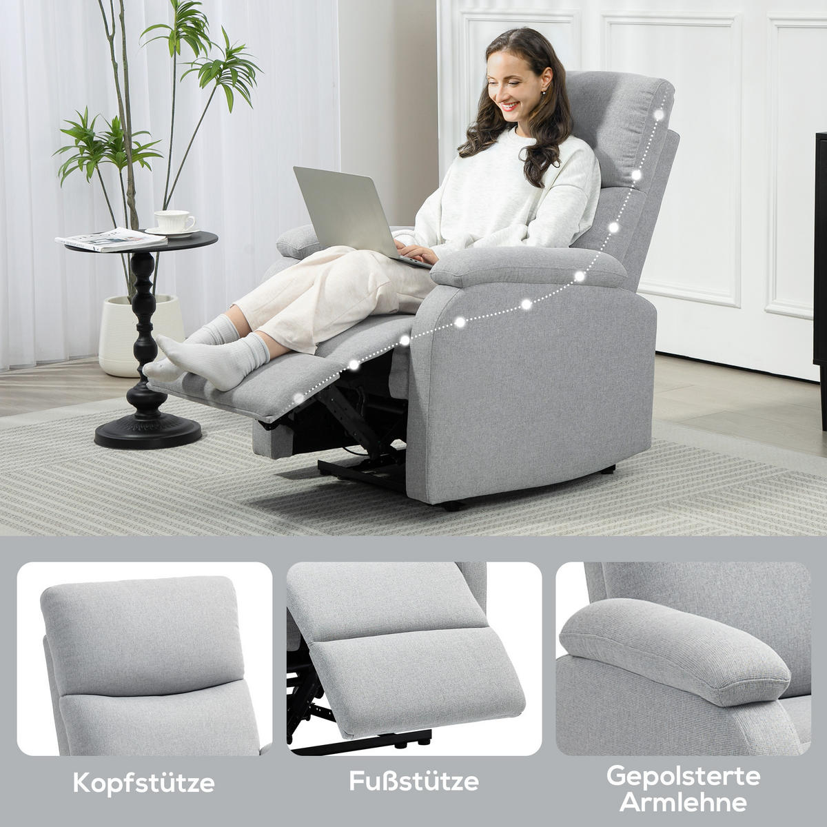 RELAXSESSEL, mit Liegefunktion, bis 150 kg belastbar, Grau - Grau, Metall (91.5/103/69cm) - HOMCOM
