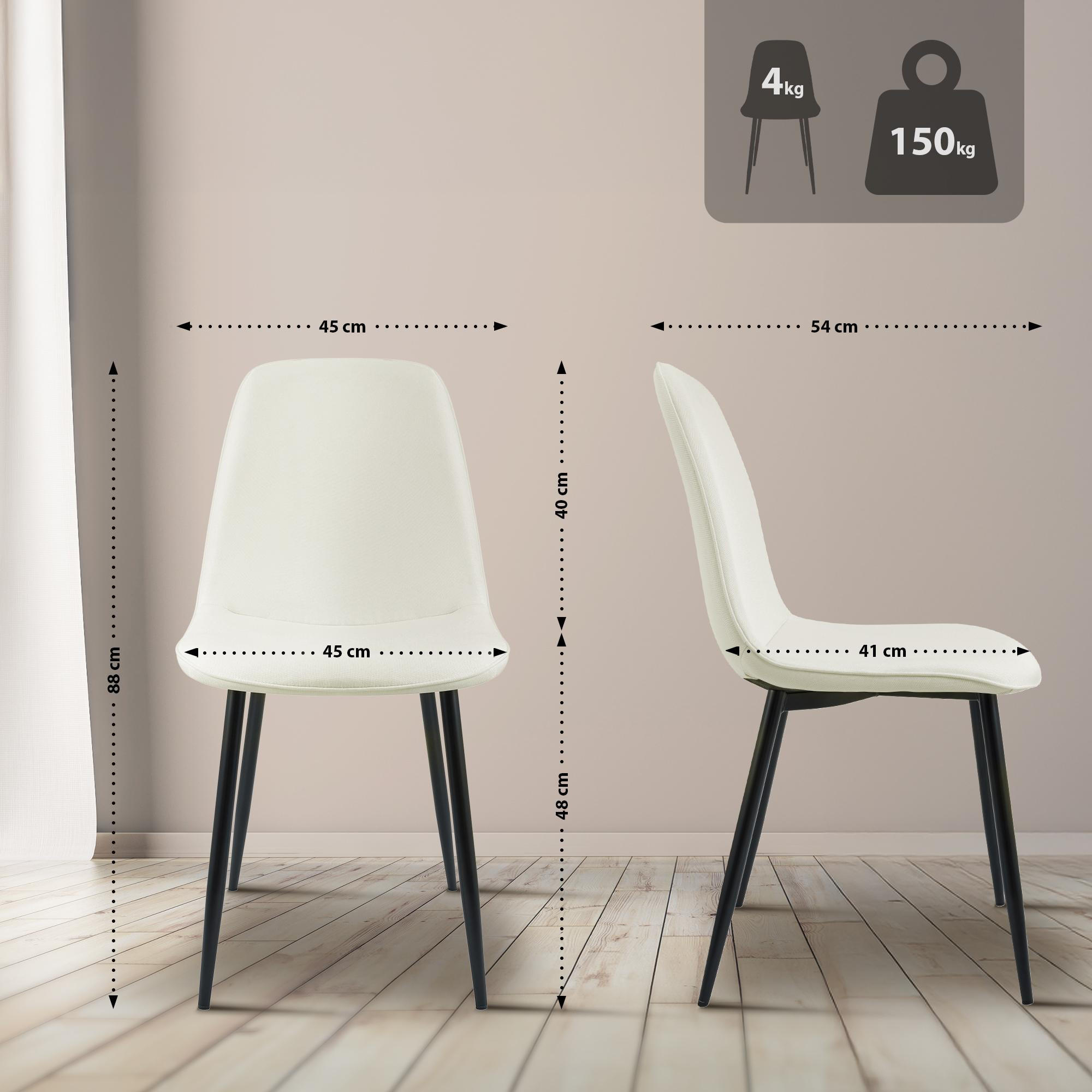 ESSZIMMERSTUHL 4er Set Stoff Creme - Creme/Schwarz, Textil/Metall (45/88/54cm) - CLP